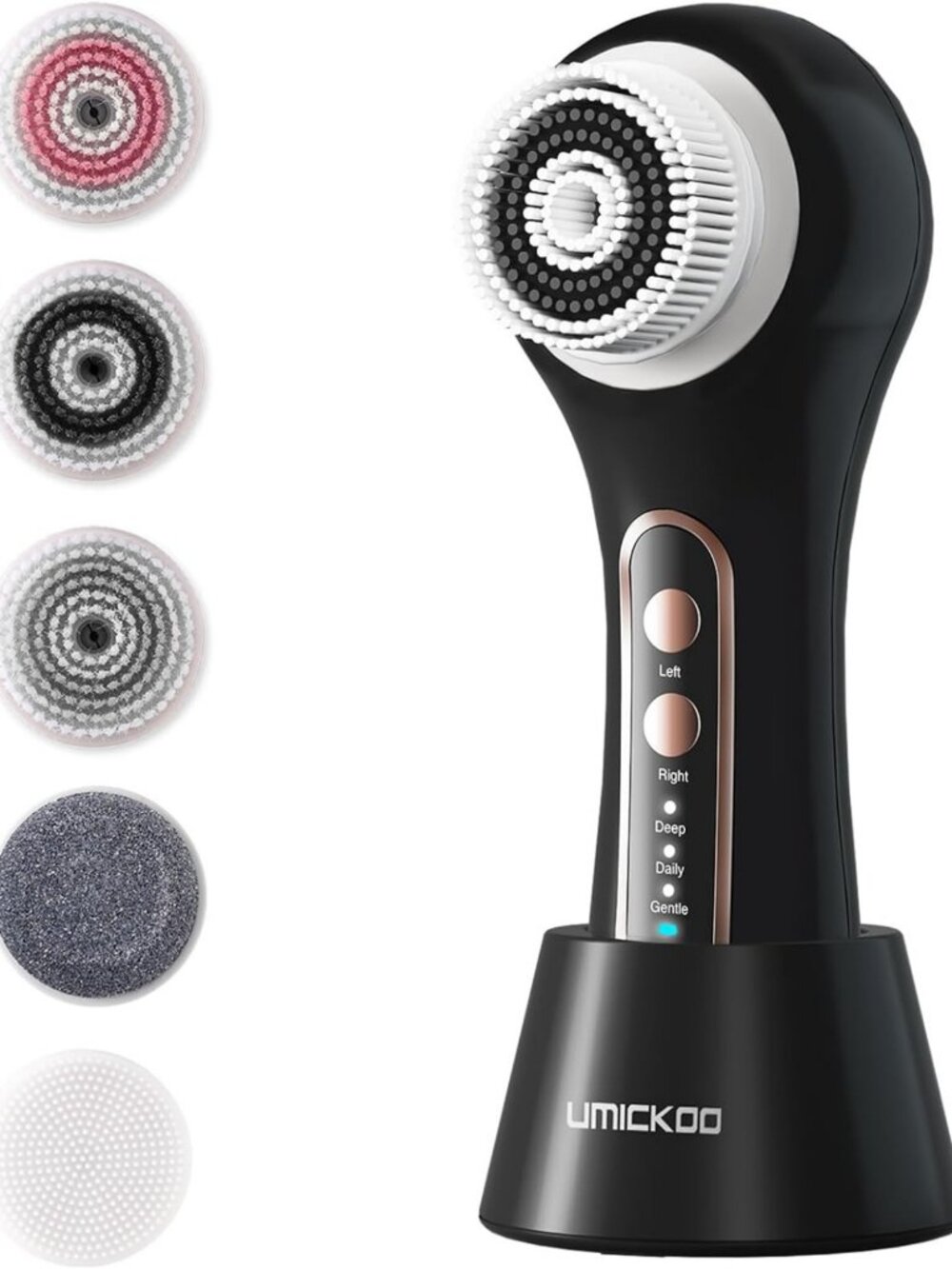 Rechargeable Waterproof Face Scrubber with 5 Brush Heads | 2-Way Rotating for